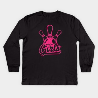 Cool Pink Bowling Girls Kids Long Sleeve T-Shirt